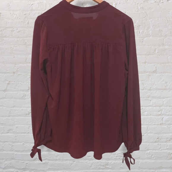 Abercrombie & Fitch Burgundy Tie Sleeve Button Blouse Top - Picture 2 of 7